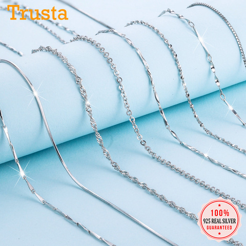 Trustdavis Genuine 925 Sterling Silver Water-wave Snake Box Chain For Woman 40cm/45cm 0.7/0.8mm Chain Necklace DC06 ► Photo 1/6