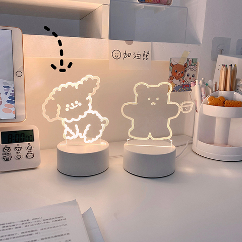 MINKYS Kawaii Lovely Bear Bedside Lamp Reading Aids Curly Dog Night Light Adjustable Lamp Girls Kids Birthday Gift Stationery ► Photo 1/6