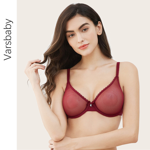 Varsbaby sexy see-through unlined underwear transparent yarn large size christmas big red bras ► Photo 1/6