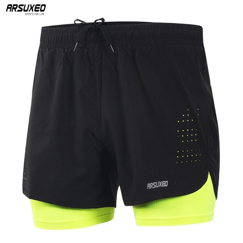 ARSUXEO Men's Running Shorts Outdoor Sports Training Exercise Jogging Gym Fitness 2 in 1 Shorts with Longer Liner Quick dry B179 ► Photo 1/6