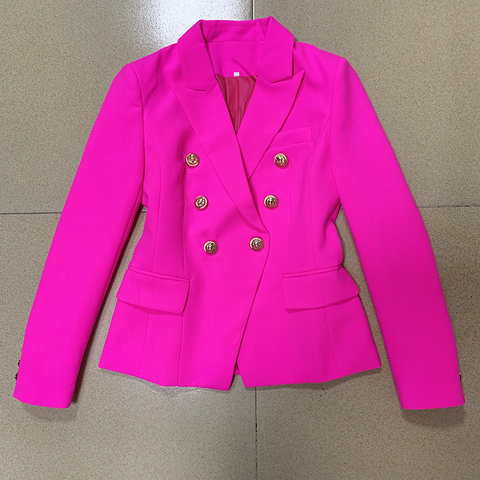 HIGH QUALITY 2022 Stylish Designer Blazer Women's Classic Double Breasted Lion Buttons Slim Fitting Blazer Jacket Hot Pink ► Photo 1/6