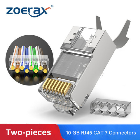 ZoeRax 100PCS CAT7 Metal Shielded RJ45 Connectors Modular Plug - Cat 7 FTP 8P8C Network RJ 45 Cable Crimp Ethernet Connector ► Photo 1/6