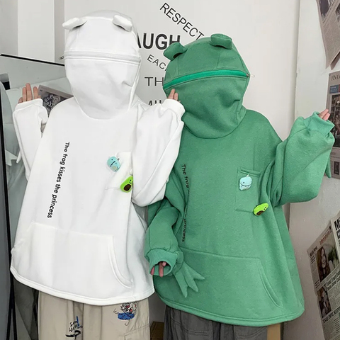 2022 Autumn Green Fleece Frog Hoodie Harajuku Embroidery Hooded Pullover Oversized Hoodies Women Men Sudaderas Hombre Sweatshirt ► Photo 1/6