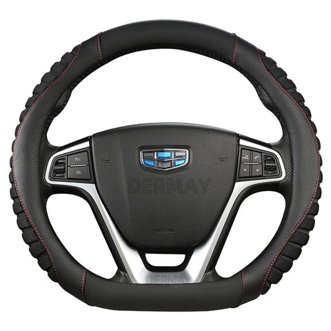 DERMAY D Shape Steering Wheel Cover Leather + Ice Silk for Geely Atlas Emgrand EC7 Coolray VW Golf 7 Hyundai Santa fe 2014-2022 ► Photo 1/5
