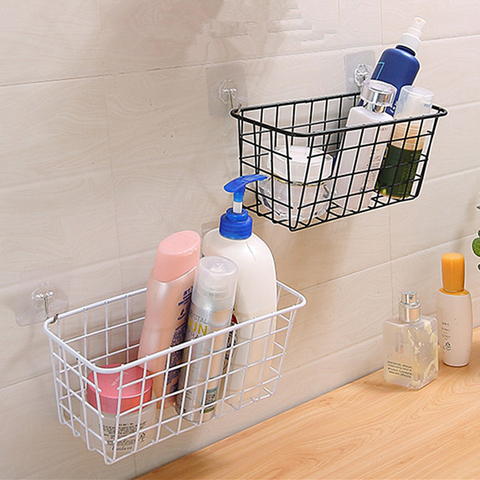 Nordic Style Grid Tall Storage Basket Metal Wire Hanging Basket for Bathroom Storage/ Over The Cabinet with 2 Hooks ► Photo 1/6