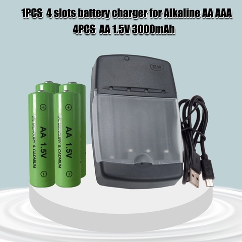 AA 1.5V Alkaline Rechargeable battery 3000mah +super quick 4slot AA/AAA charger can charge alkaline battery ► Photo 1/6