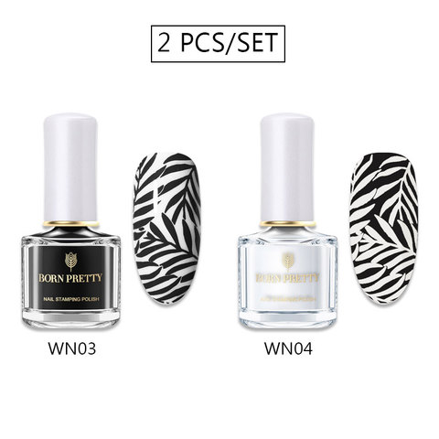 BORN PRETTY 2Pcs/Set 6ML Black White Nail Stamping Polish varnish Gold Silver for Nail Art Plates Stamp Oil Stamping Series ► Photo 1/6