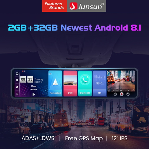 Junsun A103 Voice Control New Triple screen 4G Android8.1 Car RearView Mirror Camera 12” ADAS DVR Dash Cam Auto video recorder ► Photo 1/6