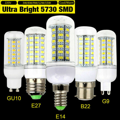 3W 6W 9W 12W 15W LED Corn Light Bulbs E14 E27 B22 G9 GU10 5730 SMD Bright Cool Warm White Lamp 220V 110V for Home Office Ampoule ► Photo 1/6