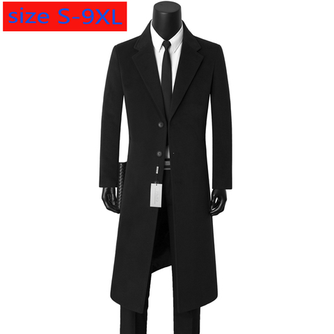 New Men Cashmere Overcoat Windswear Style Single Button Wool Casual X-long Thick Wool Coat High Quality Plus Size S-7XL 8XL 9XL ► Photo 1/4