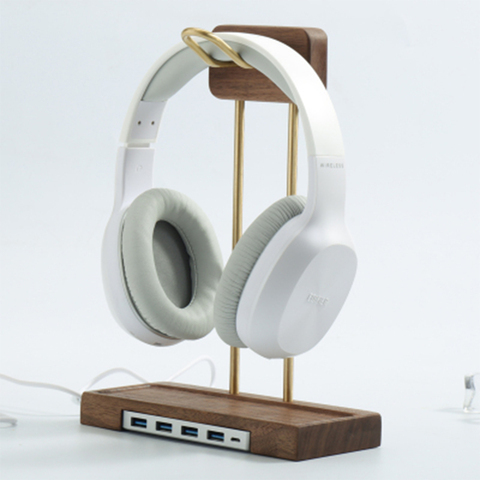 Kashcy Solid Wooden Walnut & Brass for Gaming Audio Over-Ear Bluetooth Headphone Earphone Stand Holder Support Gamer Helper ► Photo 1/5