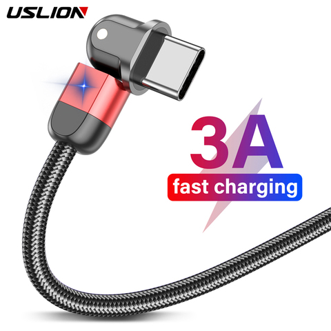 USLION Type C USB Cable USB-C 3A Fast Charge For Samsung S10 S9 Plus Xiaomi Huawei usb c Mobile Phone Data Cable 180 Rotation ► Photo 1/6