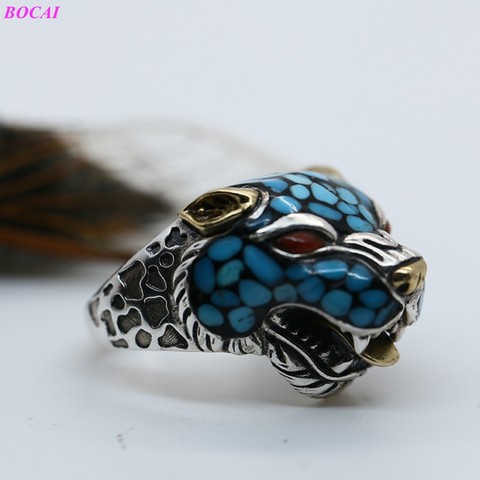 BOCAI s925 sterling silver ring for men 2022 new fahsion Thai silver men's hollowed out and never fade leopard 925 silver ring ► Photo 1/6