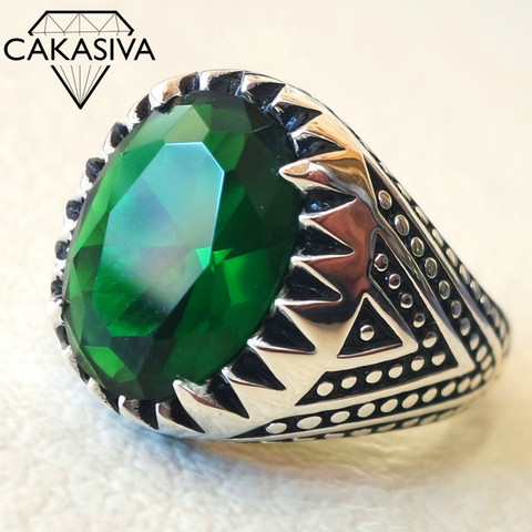 925 Vintage Thai Silver Emerald Ring for Men and Women Gift Silver Jewelry Wholesale Sizi From 8 To 12 ► Photo 1/4