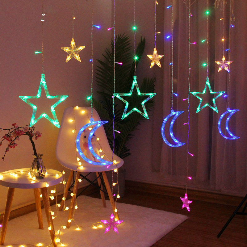 3.5m Curtain LED String Fairy Light Star Moon Lamp Wedding Garden Party Decor 