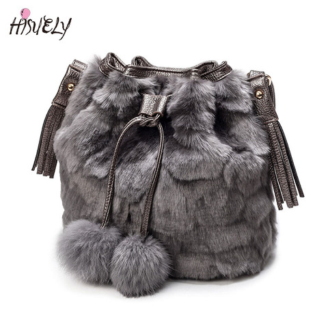 2022 New Vintage Faux Rabbit Fur Women Bag Women Messenger Bags Shoulder Cross Chain Bucket Bag Winter Soft Lady Designer Bag ► Photo 1/1