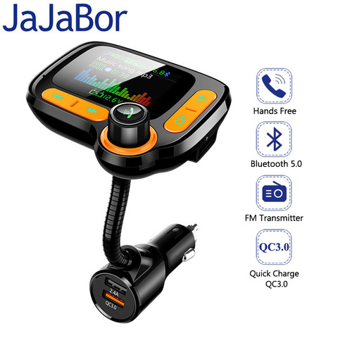 JaJaBor Bluetooth 5.0 Car Kit Handsfree FM Transmitter AUX Audio Receiver Quick Charge QC3.0 Support TF card / U Disk Playback ► Photo 1/6