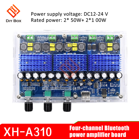 XH-A310 Bluetooth 5.0 Subwoofer Amplifier Board TPA3116 Audio 50Wx2+100Wx2 4 Channel Digital Power AMP Dual Bass Home Theater ► Photo 1/1