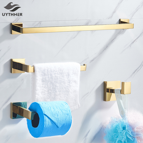 Bathroom Hardware Set Gold Polish Bathrobe Hook Towel Rail Bar Rack Bar Shelf Tissue Paper Holder Bathroom Accessories ► Photo 1/6
