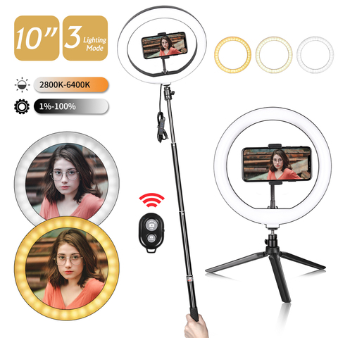 10inch LED Selfie Ring Light With Tripod Stand Phone Holder For Makeup/Live Stream,Ringlight for YouTube Video/Photography ► Photo 1/6