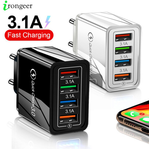 4 USB Charger Quick Charge 3.0 4.0 Port Fast Charging Wall Adapter For iPhone 12 11 X Xiaomi Samsung Mobile Phone Charger QC 3.0 ► Photo 1/6