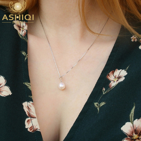 ASHIQI Natural Freshwater pearl Necklaces & Pendants  Real 925 sterling silver  jewelry for women ► Photo 1/6