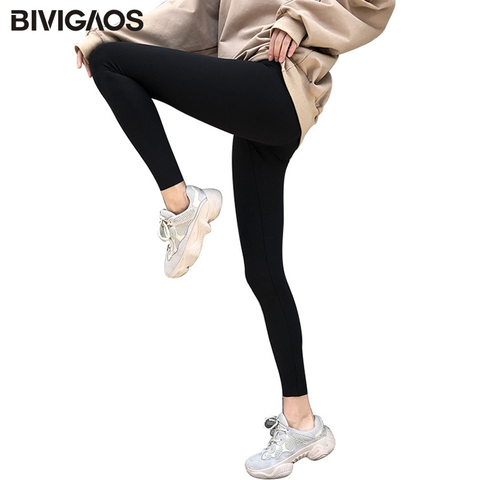 BIVIGAOS New Women Sharkskin Black Leggings Thin Workout Stretch Sexy Fitness Leggings Skinny Legs Slimming Sport Leggings ► Photo 1/6