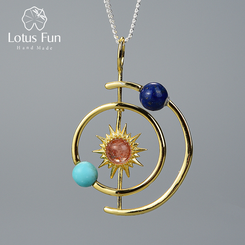 Lotus Fun Real 925 Sterling Silver Fine Jewelry 18K Gold Creative Solar System Pendant without Necklace for Women Christmas Gift ► Photo 1/6