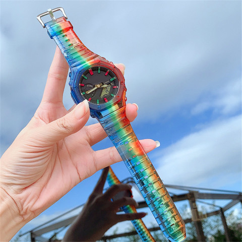 Resin Watch Strap Case for Casio G-Shock GA-2100 Refit Replacement Transparent Gradient Wrist Band Bracelet Accessories ga 2100 ► Photo 1/6