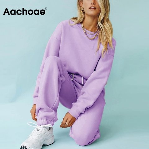 Aachoae Solid Casual Tracksuit Women Sports 2 Pieces Set Sweatshirts Pullover Hoodies Suit 2022 Home Sweatpants Shorts Outfits ► Photo 1/6