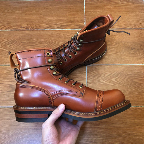 Yomior New Vintage Round Toe Men Shoes Lace-Up Genuine Cow Leather Ankle Boots Work Dress Motorcycle Boots Red Brown Casual ► Photo 1/6