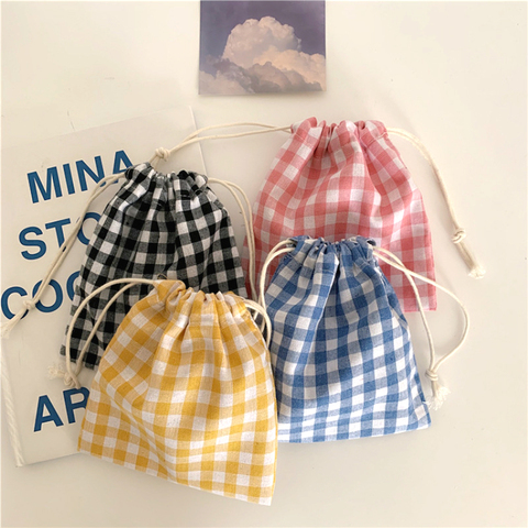 Cotton Fabric Lattice Drawstring Storage Pouch Packaging Gift Bag Underwear Socks Jewelry Organizer Christmas Bag ► Photo 1/6