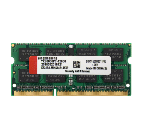 Yongxinsheng DDR3L RAM 4GB 8GB 1600 MHz SODIMM PC3L-12800 Laptop Memory 204 Pin 1.35V green ► Photo 1/3