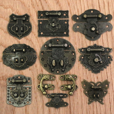1set Antique Bronze Latch Hook Hasp Wood Jewelry Box Latch Hook Clasp Cases Chests Latch Lock with Screws ► Photo 1/6