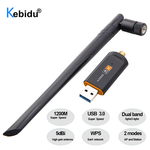 KEBIDU 1200Mbps USB 3.0 Wifi Adapter Wi-fi Dongle Receiver 2.4Ghz/5Ghz Dual Band Network Card RTL8812 5dBi Antenna For Laptop PC ► Photo 1/6