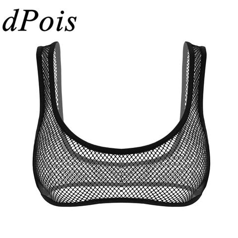 Women Fishnet Bra Top Cropped Tank Top Lingerie Deep U Neck Hollow Out See Through Fishnet Wide Shoulder Straps Vest Crop Tops ► Photo 1/1