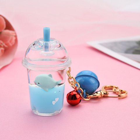 New Cartoon Cute Cat Car Keychain Creative Milk Tea Cup Liquid Crystal Quicksand Sequin Key Ring Bag Pendant for Women Bag Key ► Photo 1/6