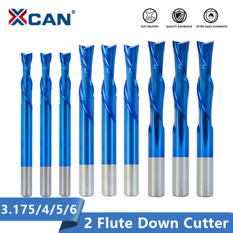 XCAN 2 Flute Cutter 3.175 4 5 6mm Shank Left Hand Down Cutter Carbide Spiral End Mill For Cutting Aluminum CNC Router Bit ► Photo 1/6