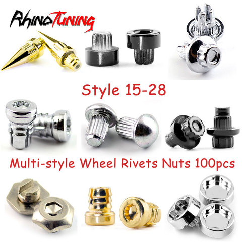 100pcs Multiple Styles Wheel Rivets Nuts Rim Lip Decorative University Nail Covers ABS Black Golden Chrome Sliver for Car Rims ► Photo 1/6