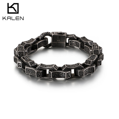 KALEN Punk Matte Link Chain Bracelet Men Stainless Steel 23.5cm Chunky Mysterious Symbol Charm Bangle Homme Jewellry 2022 ► Photo 1/6