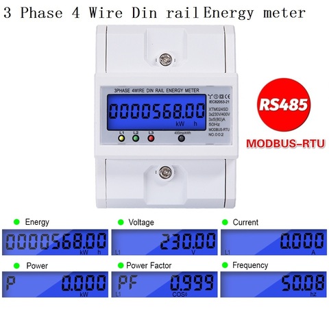 RS485 Multifunctional 3 Phase 4 Wire Electronic Wattmeter Power Consumption Energy Meter 5-80A 380V AC 50Hz Backlight  Modbus ► Photo 1/6