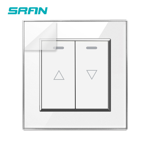 SRAN UK 2gang Roller shutter switch，Crystal Acrylic panel 86mm*86mm Momentary reset switch white/black/gold A1010-24W ► Photo 1/5