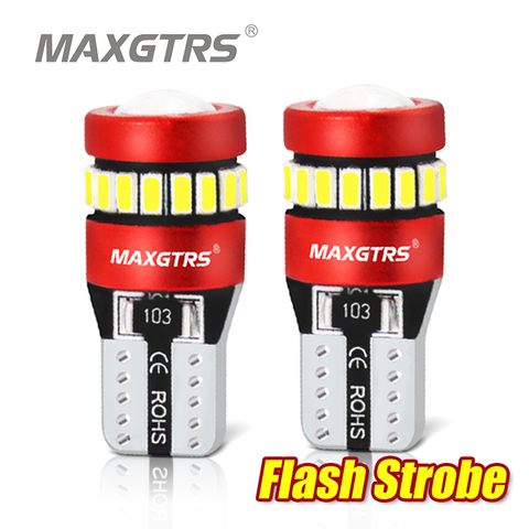 2x Flash Strobe W5W T10 LED Canbus Light Bulbs Car Parking Wedge Clearance Lights White Red Yellow Ice Blue LENS No Error 12V ► Photo 1/6