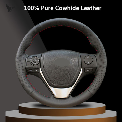 Black Genuine Leather Steering Wheel Cover for Toyota RAV4 2013-2022 Toyota Corolla 2014-2017 Auris 2013 2014 2015 2016 ► Photo 1/6