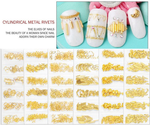 1bag 6 shape Nail Rivet Charm 3D Nail Art Decoration Straight/Curve Rods 26 Nail Art Gold Rivet Alloy Metal Cylindri Studs Charm ► Photo 1/6