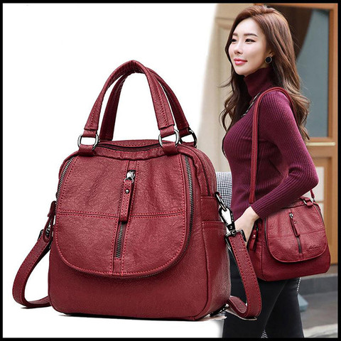 Multifunctional Black Red Women Backpacks Fashion Shoulder Crossbody Bags for Girl Bookbags Solid Small Schoolbags Travel Bag ► Photo 1/6