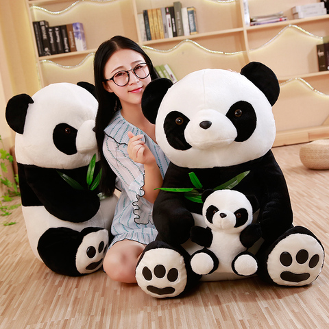 1pc 10-50cm Cute Panda with Bamboo Leaves Plush Toys Soft Cartoon Animal Mother&Kids Panda Stuffed Baby Doll Classic Kids Gifts ► Photo 1/6