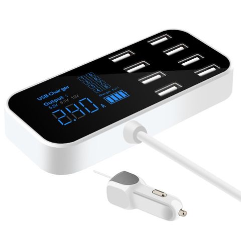 Fast Car Phone Charger 8 Port USB LCD Display Phone Charger 12V Battery Charger USB Hub for Phone Tablets ► Photo 1/5