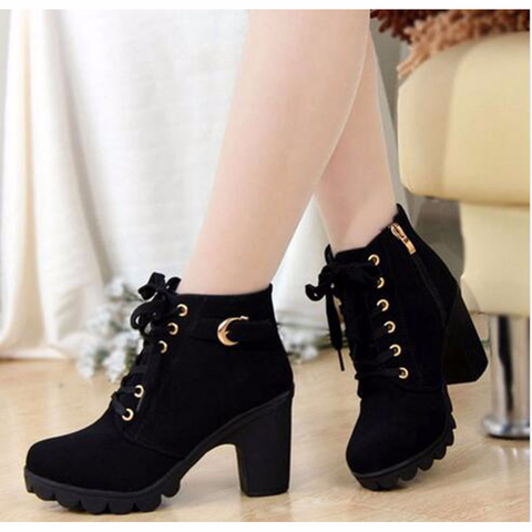 New spring Winter Women Pumps Boots High Quality Lace-up European Ladies shoes PU high heels Boots Fast delivery rtg67 ► Photo 1/6