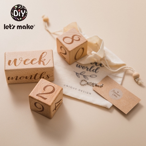 Let's Make 3PCS/Set Log Block Baby Milestone Square Letter Engraved Wood Infants Bathing Gift Newborn Photography Calendar ► Photo 1/6